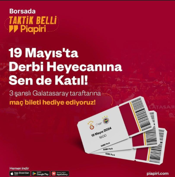 Piapiri’den 19 Mayıs 2024 Tarihinde Oynanacak Galatasaray-Fenerbahçe Maçına Özel Çekiliş! Piapiri’den 19 Mayıs 2024 Tarihinde Oynanacak Galatasaray-Fenerbahçe Maçına Özel Çekiliş!